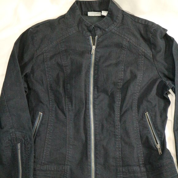 CHICOS Platinum Dark Denim Full Zip Jacket Sz 2 - Picture 2 of 11